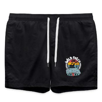 5 Jahre Kindergeburtstag Bagger - Badeshorts - Schwarz - Vorne - AI Model Male 185 light (185cm)