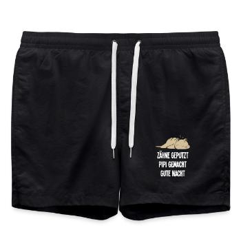 Zähne Geputzt Gute Nacht Katze Schlafshirt - Badeshorts - Schwarz - Vorne - AI Model Male 185 light (185cm)