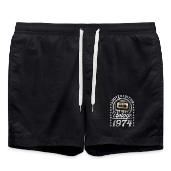 1974 Year of birth Year of construction Birthday Vintage - Swim Trunks - black - Front - AI Model Male 185 light (185cm)