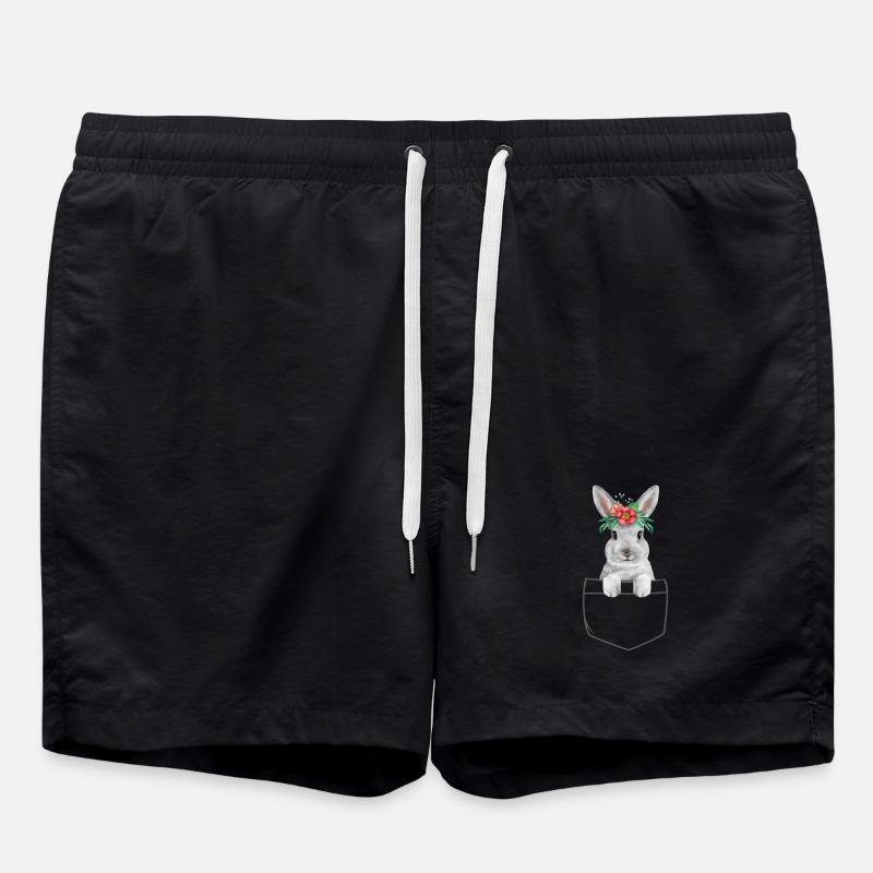 Rabbit Easter Flowers Rabbit Mom - Swim Trunks - black