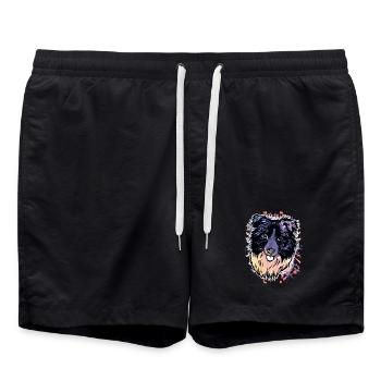 Border Collie éclaboussures de couleur - Short de bain - noir - Devant - AI Model Male 185 light (185cm)