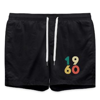 1960 - Jahrgang 1960 Retro Vintage - Badeshorts - Schwarz - Vorne - AI Model Male 185 light (185cm)