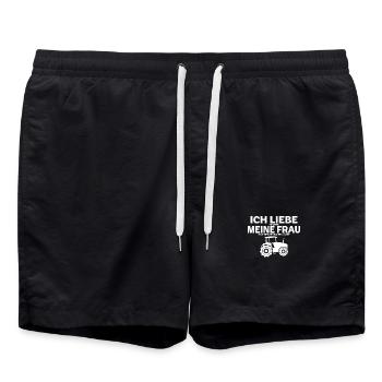 Landwirt ich liebe es wenn meine Frau mit Trecker - Badeshorts - Schwarz - Vorne - AI Model Male 185 light (185cm)