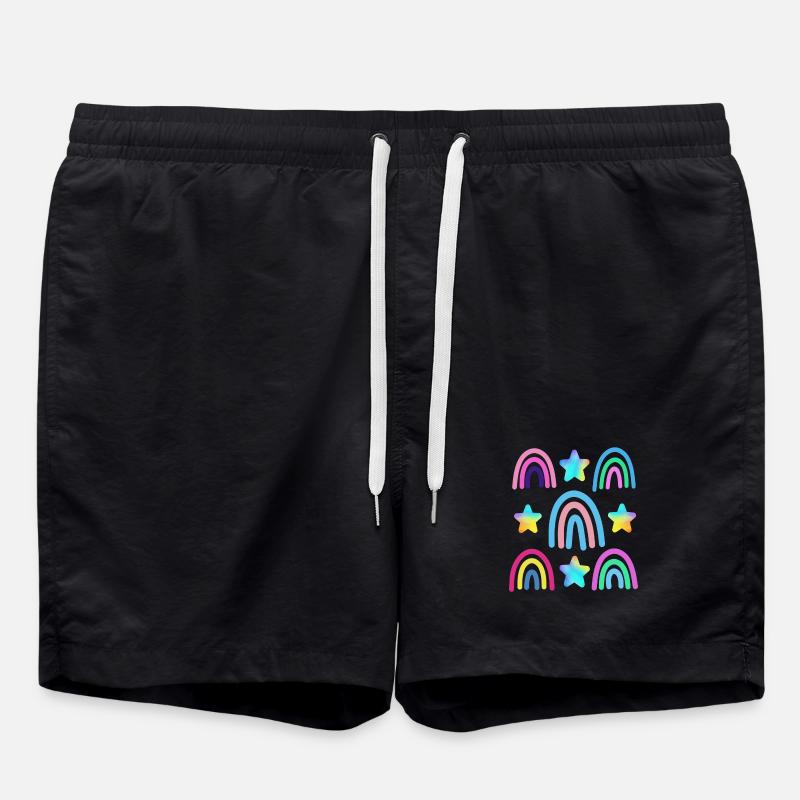 bunter Regenbogen und Sterne - Badeshorts - Schwarz