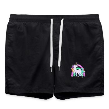 funkelndes Einhorn mit Regenbogen - Badeshorts - Schwarz - Vorne - AI Model Male 185 light (185cm)