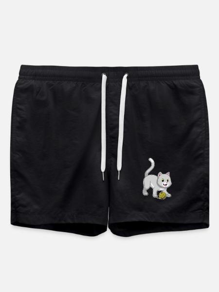 Cat Yarn Ball - Swim Trunks - black