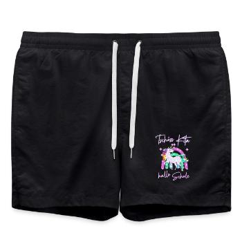 Tschüss Kita! hallo Schule Einhorn - Badeshorts - Schwarz - Vorne - AI Model Male 185 light (185cm)