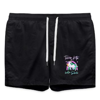 Tschüss Kita! hallo Schule Regenbogen Einhorn - Badeshorts - Schwarz - Vorne - AI Model Male 185 light (185cm)