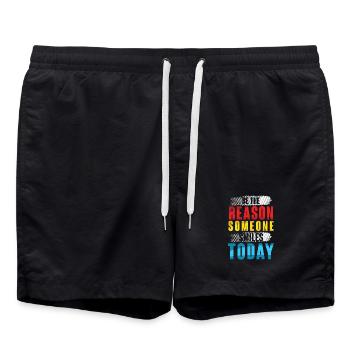 Motivierendes Spruchdesign in bunten Farben - Badeshorts - Schwarz - Vorne - AI Model Male 185 light (185cm)