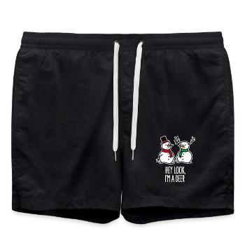 Drôle de Noël Bonhomme de neige Dessin animé Cerf Cerf - Short de bain - noir - Devant - AI Model Male 185 light (185cm)