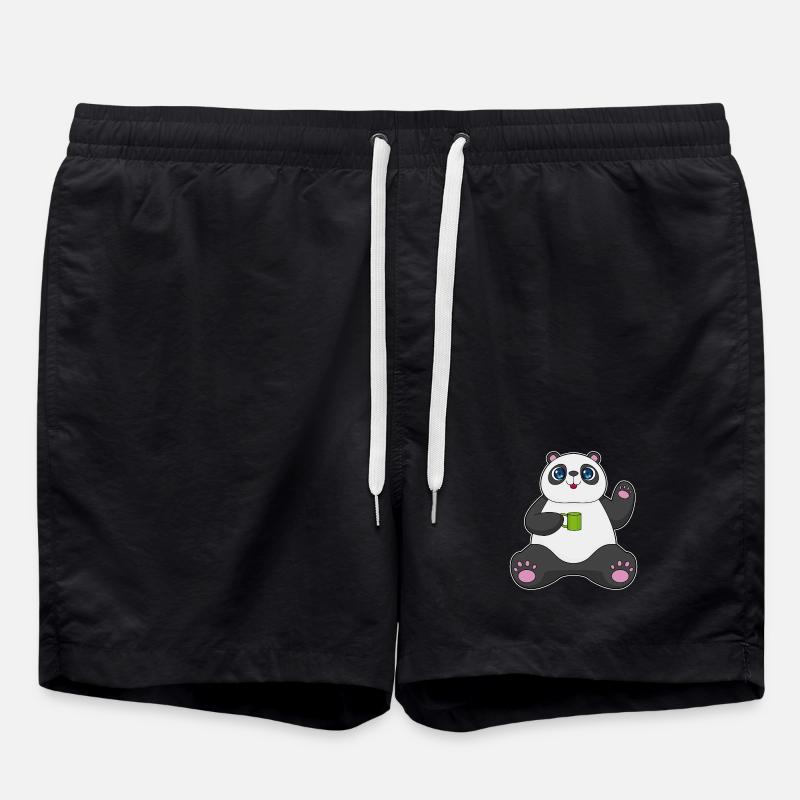 Panda mit Kaffeebecher - Badeshorts - Schwarz