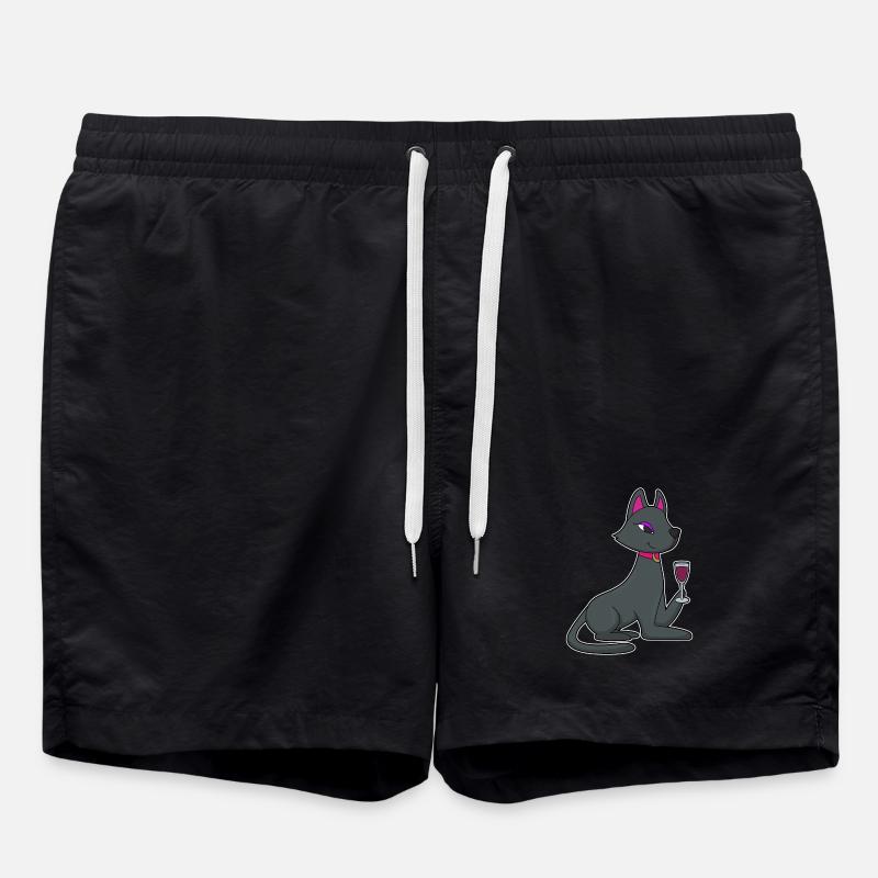 Katze Rotwein - Badeshorts - Schwarz