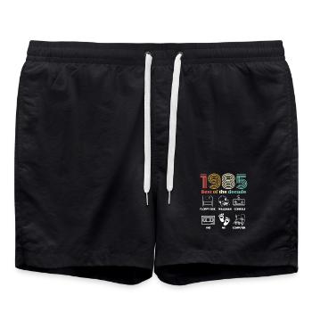 Best of the Decade 1985 - Birthday Humor - Swim Trunks - black - Front - AI Model Male 185 light (185cm)
