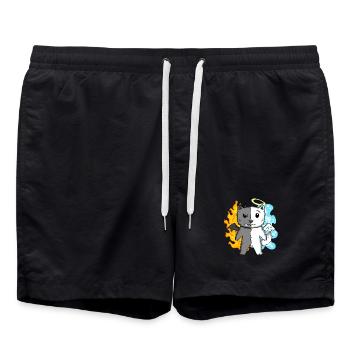 Katze Katzenrasse Perserkatze - Engel und Teufel - Badeshorts - Schwarz - Vorne - AI Model Male 185 light (185cm)