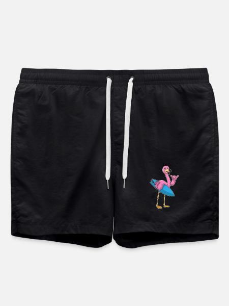 Flamingo Surfing Surfboard Summer - Swim Trunks - black