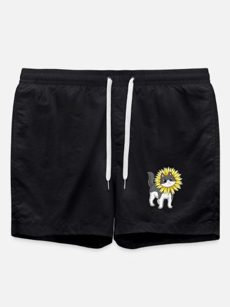 Cat Sunflower - Swim Trunks - black