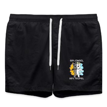 Katze Katzenrasse Bombay - Engel und Teufel - Badeshorts - Schwarz - Vorne - AI Model Male 185 light (185cm)