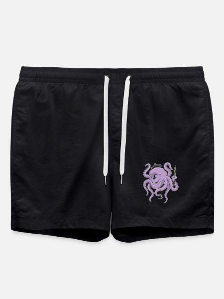 Octopus Painter Brush Painting - Swim Trunks - black