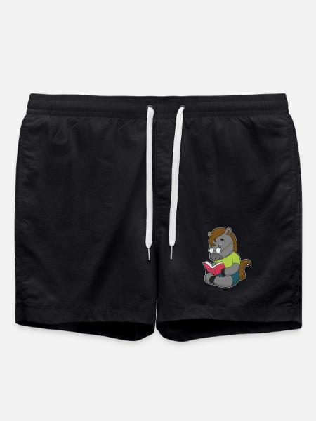 Pferd Nerd Buch Brille - Badeshorts - Schwarz