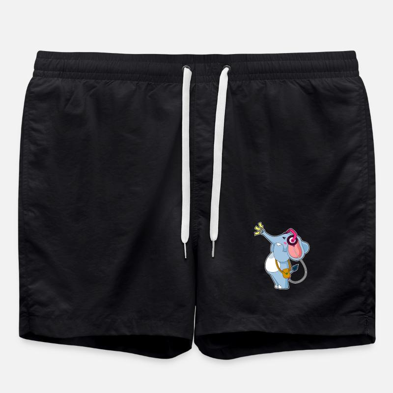 Elefant Kopfhörer Musik - Badeshorts - Schwarz