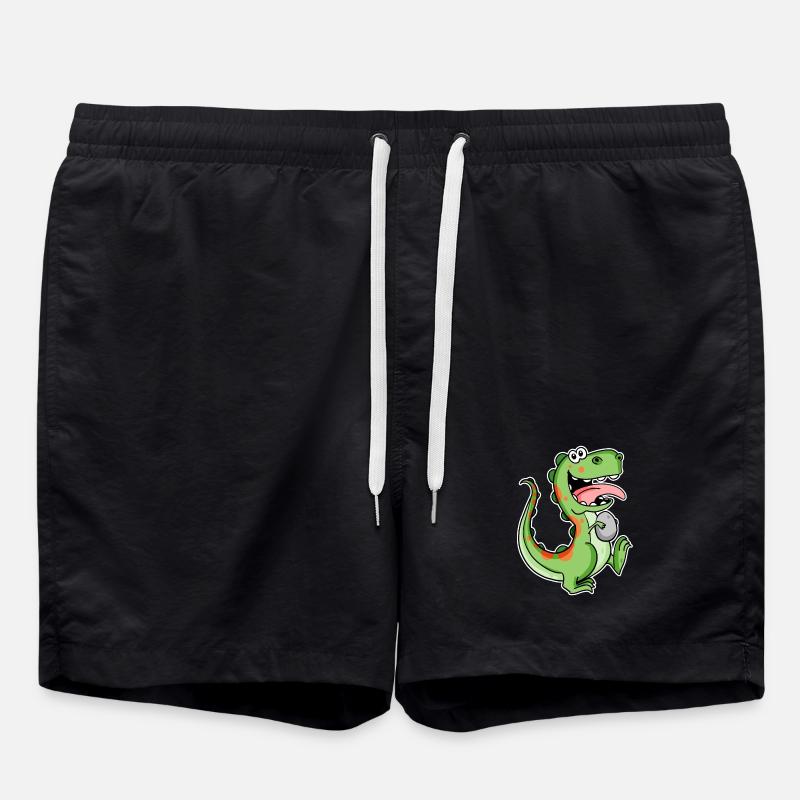 Dinosaur with Baby Dinosaur Egg - Swim Trunks - black