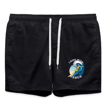 I Ride With Jesus | Jesus Christ Surfeur - Short de bain - noir - Devant - AI Model Male 185 light (185cm)