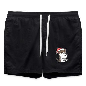 American Wirehair Cat Christmas Sleep Tired - Swim Trunks - black - Front - AI Model Male 185 light (185cm)