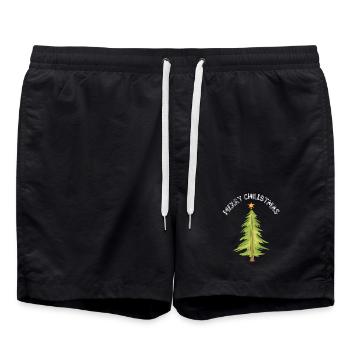merry christmas tree xmas symbol fir tree forest - Swim Trunks - black - Front - AI Model Male 185 light (185cm)