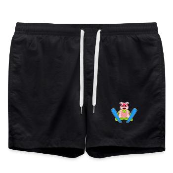 Schwein Skispringer Ski - Badeshorts - Schwarz - Vorne - AI Model Male 185 light (185cm)