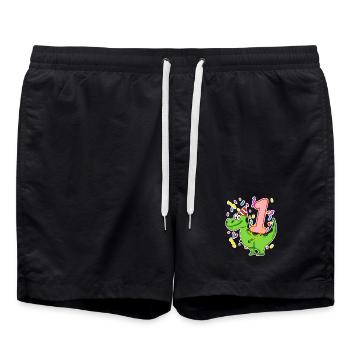 1 Jahre alt - 1 Geburtstag mit Tier Motiv - Badeshorts - Schwarz - Vorne - AI Model Male 185 light (185cm)