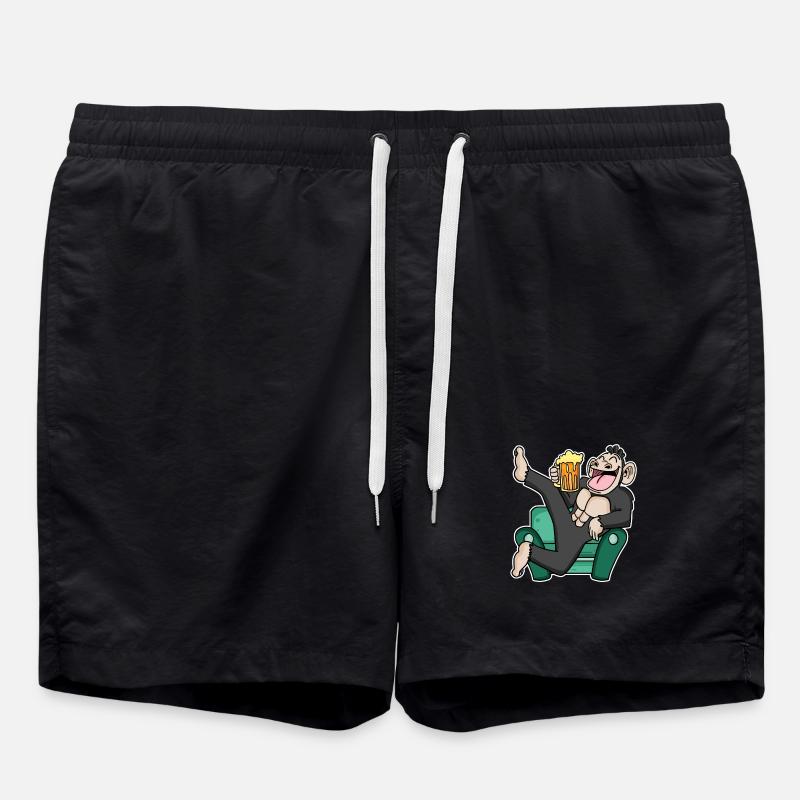 Funny monkey drinks beer - Swim Trunks - black