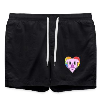 Gay Regenbogen Herz Tier Schwein - Badeshorts - Schwarz - Vorne - AI Model Male 185 light (185cm)
