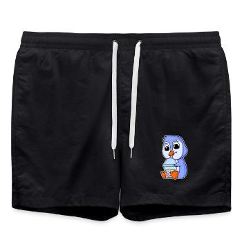 Penguin Bubble tea Motif - Swim Trunks - black - Front - AI Model Male 185 light (185cm)