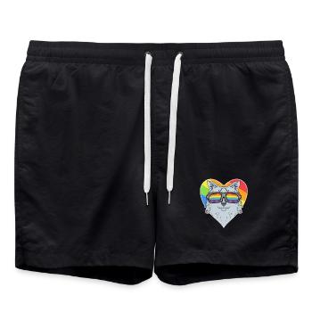 Gay Rainbow - Cat with glasses - Swim Trunks - black - Front - AI Model Male 185 light (185cm)