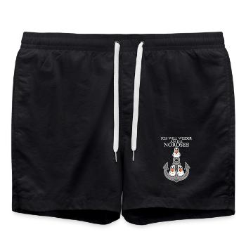 Nordsee Plattdeutsch Spruch Moin Möwe Anker - Badeshorts - Schwarz - Vorne - AI Model Male 185 light (185cm)
