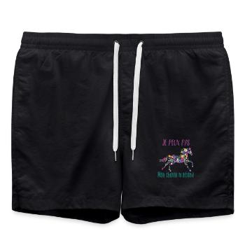 Je peux pas mon cheval m'attend - florale poney - Short de bain - noir - Devant - AI Model Male 185 light (185cm)