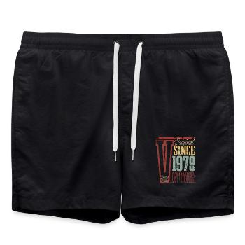 1979 Birthday Year of birth Year of construction Vintage Retro - Swim Trunks - black - Front - AI Model Male 185 light (185cm)