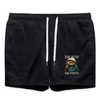 Katze Ich Muss Gar Nichts Nein Nö Faulenzer Katzen - Badeshorts - Schwarz - Vorne - AI Model Male 185 light (185cm)
