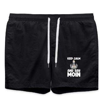 Nordsee Plattdeutsch Spruch Moin Möwe Anker - Badeshorts - Schwarz - Vorne - AI Model Male 185 light (185cm)