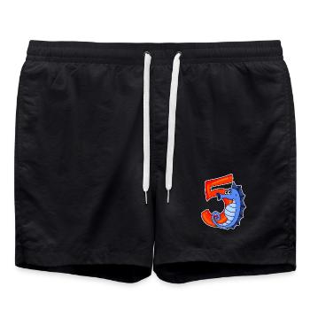 5 Years Old - 5th Birthday with Animal Motif - Swim Trunks - black - Front - AI Model Male 185 light (185cm)