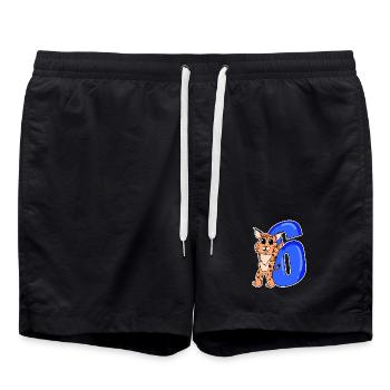 6 years old - 6th birthday with animal motif - Swim Trunks - black - Front - AI Model Male 185 light (185cm)
