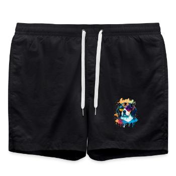 Colorful Cute dog with Sunglasses Animal Design - Badeshorts - Schwarz - Vorne - AI Model Male 185 light (185cm)