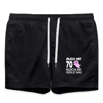 70. Geburtstag Sau Spruch lustig Geschenk - Badeshorts - Schwarz - Vorne - AI Model Male 185 light (185cm)