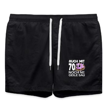 70. Geburtstag Sau Spruch lustig Geschenk - Badeshorts - Schwarz - Vorne - AI Model Male 185 light (185cm)
