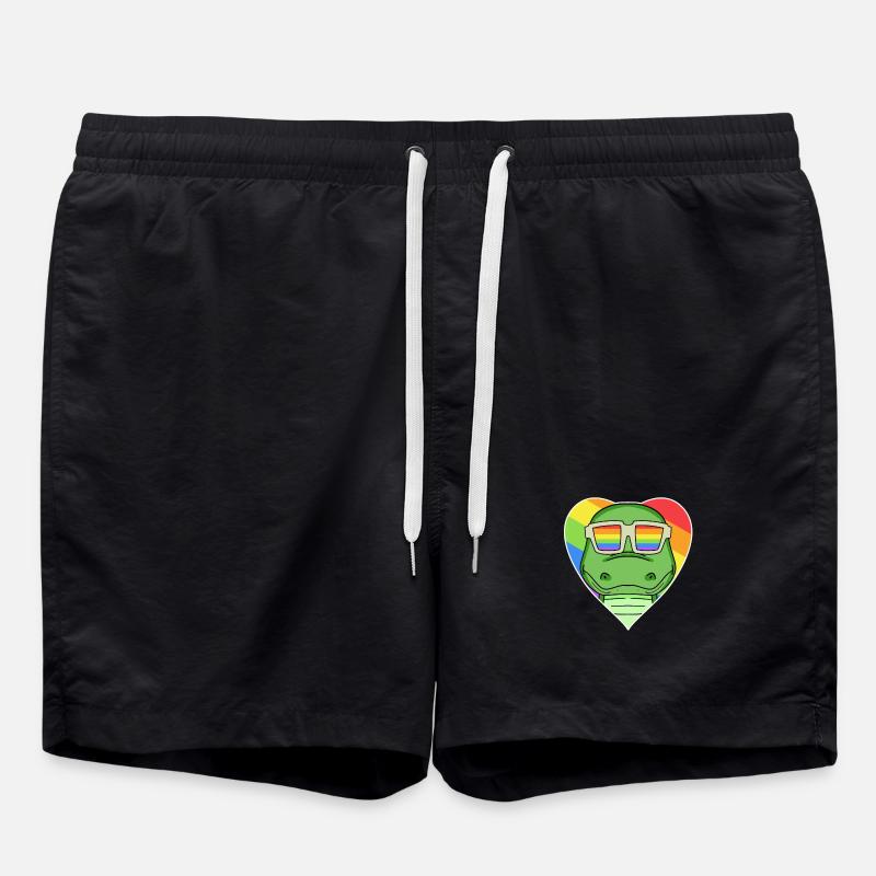 Rainbow - Crocodile with glasses - Swim Trunks - black