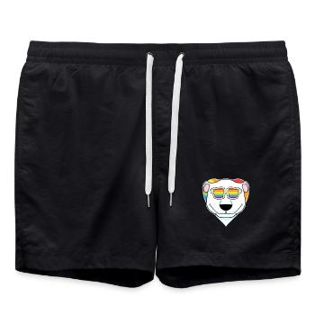 Rainbow - Polar bear with glasses - Swim Trunks - black - Front - AI Model Male 185 light (185cm)
