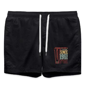 1961 Birthday Year of birth Year of construction Vintage Retro - Swim Trunks - black - Front - AI Model Male 185 light (185cm)