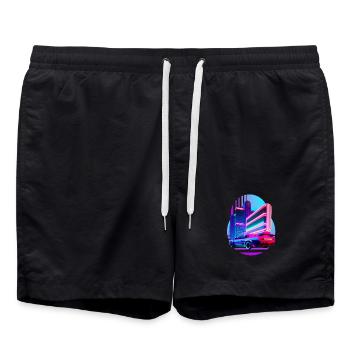 Retro Wave Sport Car 80s Vaporwave Skyline - Short de bain - noir - Devant - AI Model Male 185 light (185cm)