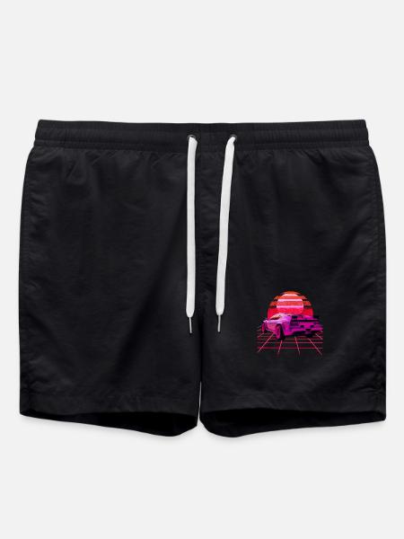 Retro Wave super Car Sunset - Swim Trunks - black