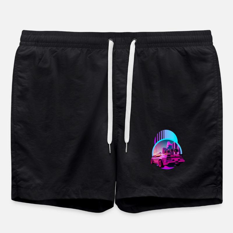 Retro Wave Supercar Vaporwave - Swim Trunks - black